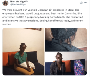 Human rights activist, NJERI WA MIGWI, rescues a 21-year-old Ugandan househelp who was drugged, raped, and infected with an STD by her employer’s husband in Meru (PHOTOs).