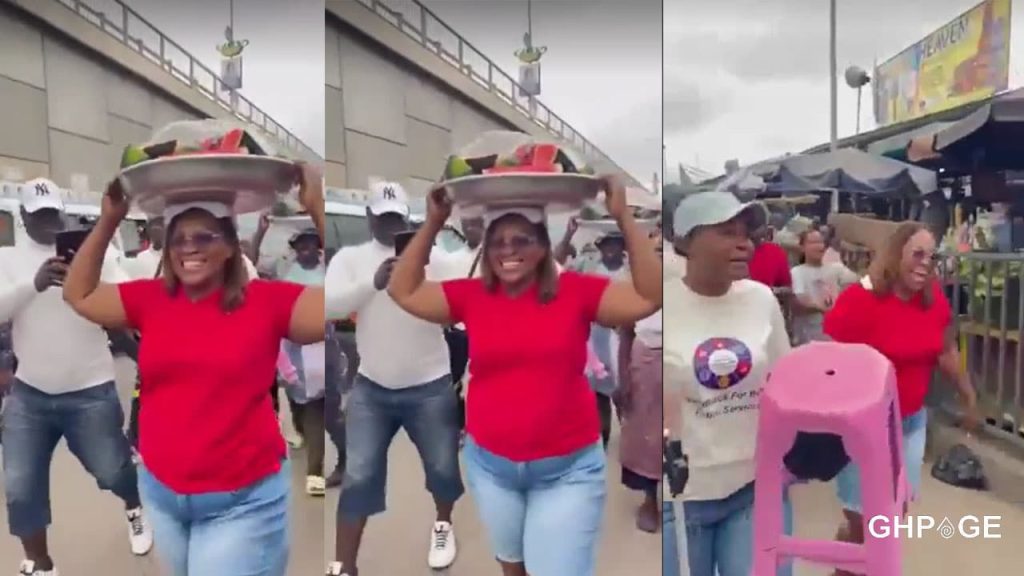 Hawa Koomson sells watermelon to campaign for votes