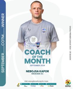 Ghana Premier League: Medeama coach Nebojsa Kapor wins September Coach of the Month