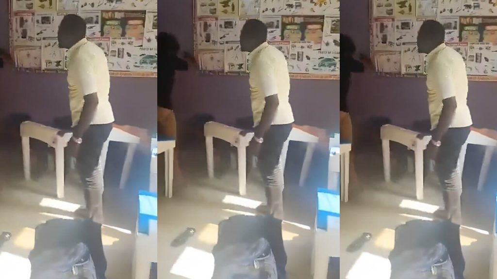 Angry father storms school to beat female teacher for lashing his child – Video