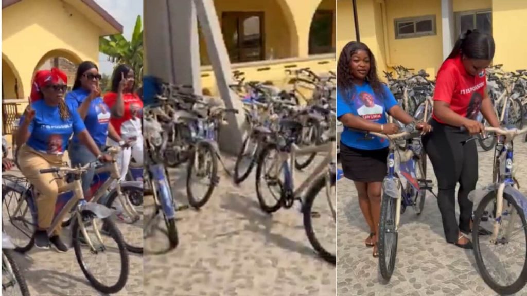 Elections 2024: NPP ladies spotted with dozens of brand new bicycles for door to door campaign