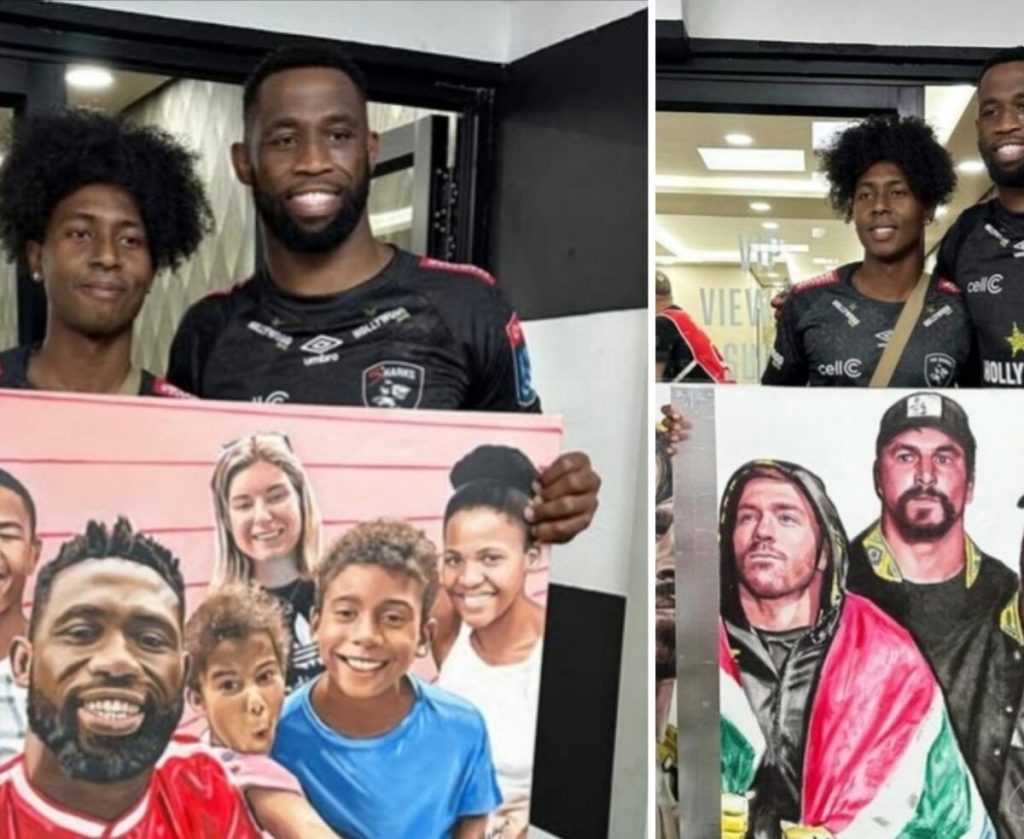 Young artist who drew Siya Kolisi, Springboks meets them – Photos